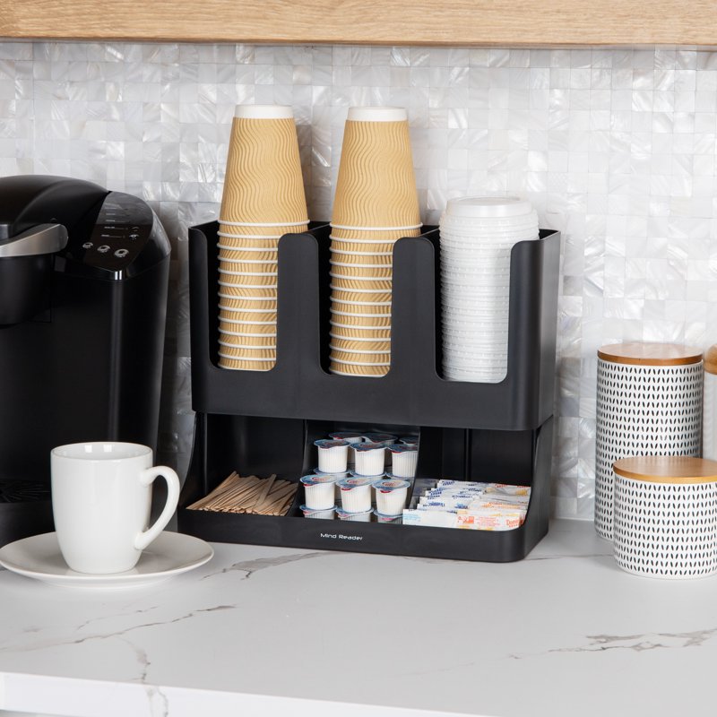 Cup and Condiment Organizer - 13"L x 6.4"W x 11.5"H - Black