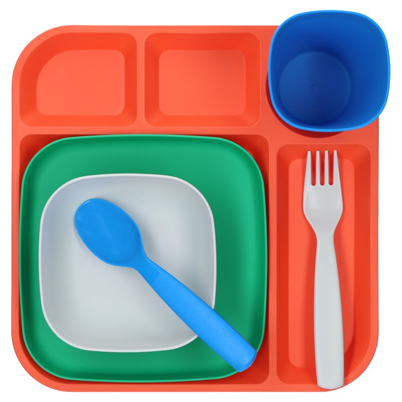 Kids 24-Piece Plastic Dinnerware Set - Multicolor, Blue