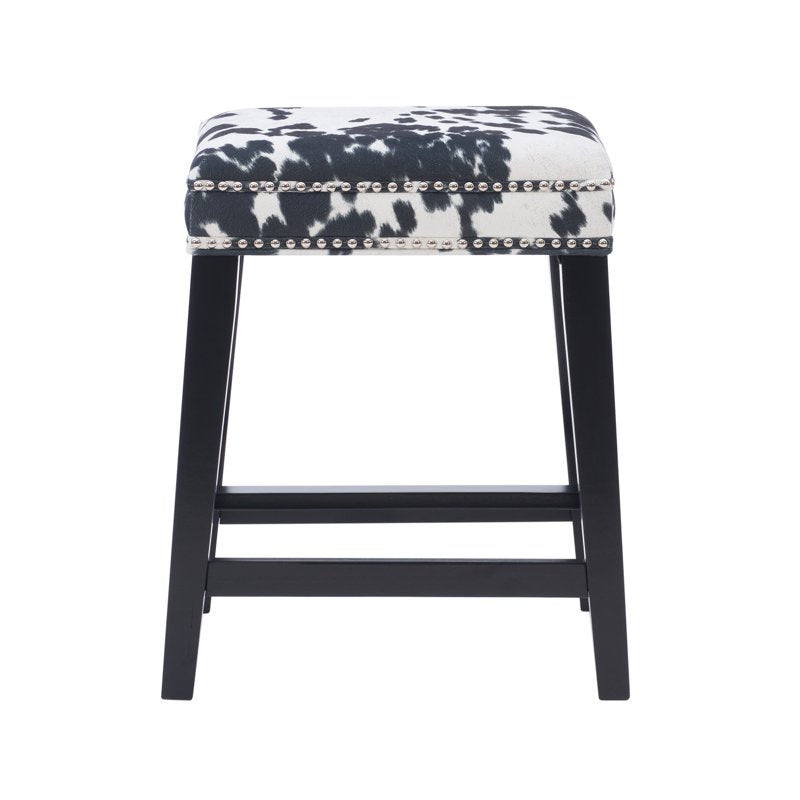 24" Backless Wood Counter Stool - Black Cow Print