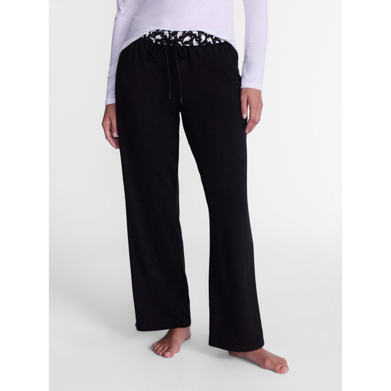 Women's Halloween Printed Lounge Pants with Foldover Waistband - Black Soot XS