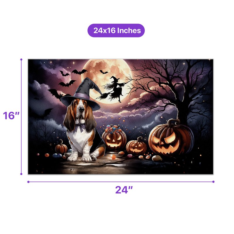 Rubber Doormat 24x16 Inches - Basset Hound & Halloween Night Design