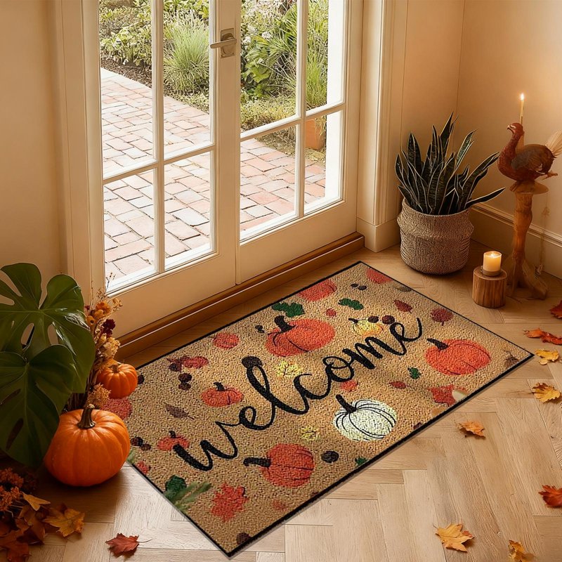 Thanksgiving Pumpkin Doormat - Fall Welcome Front Door Mat L Variation