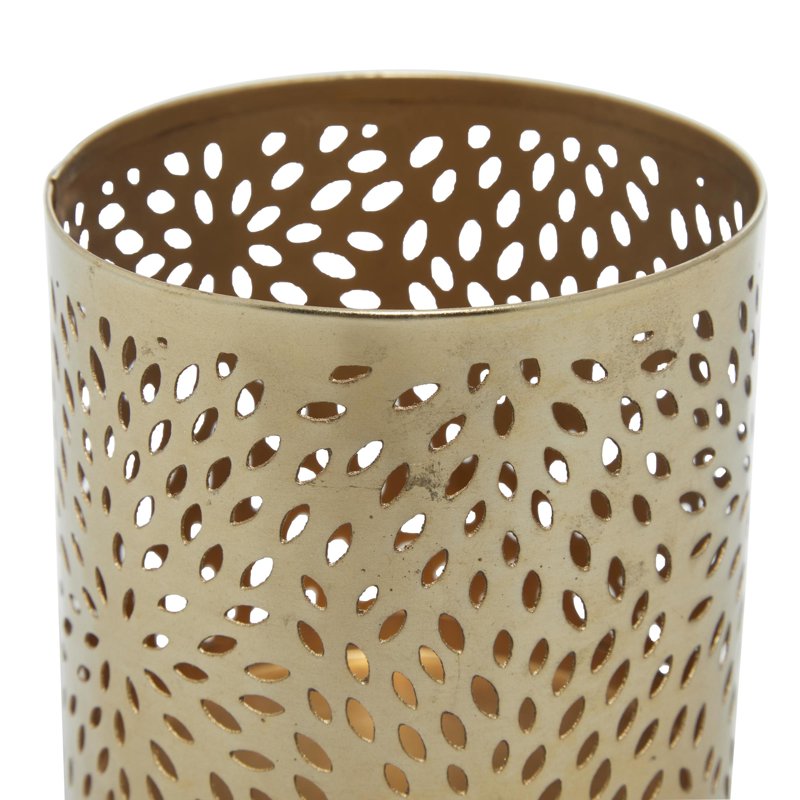 Gold Floral Metal Pencil Cup - 4" x 4" Round Organizer