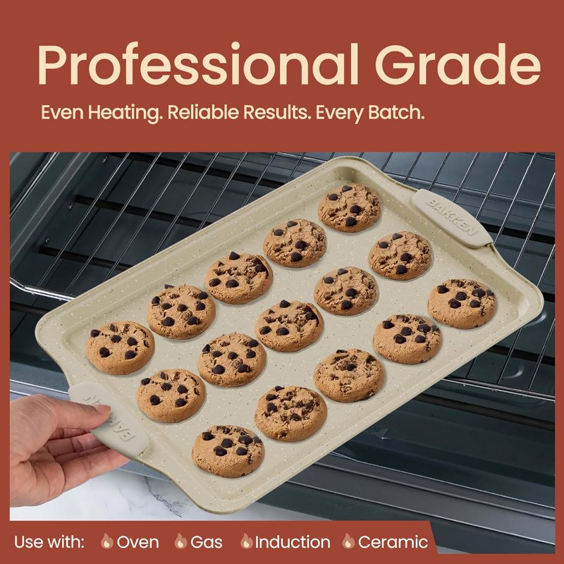 Nonstick Baking Pans Set - Medium & Large White Marble