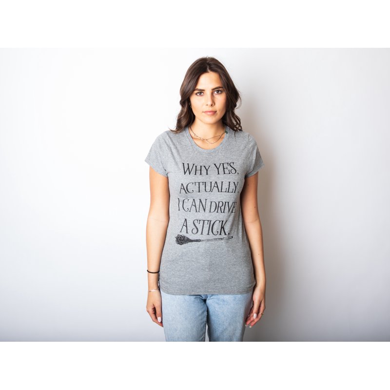 Women's Funny 'Why Yes I Can Drive a Stick' Halloween Witch T-Shirt - Orange 3XL