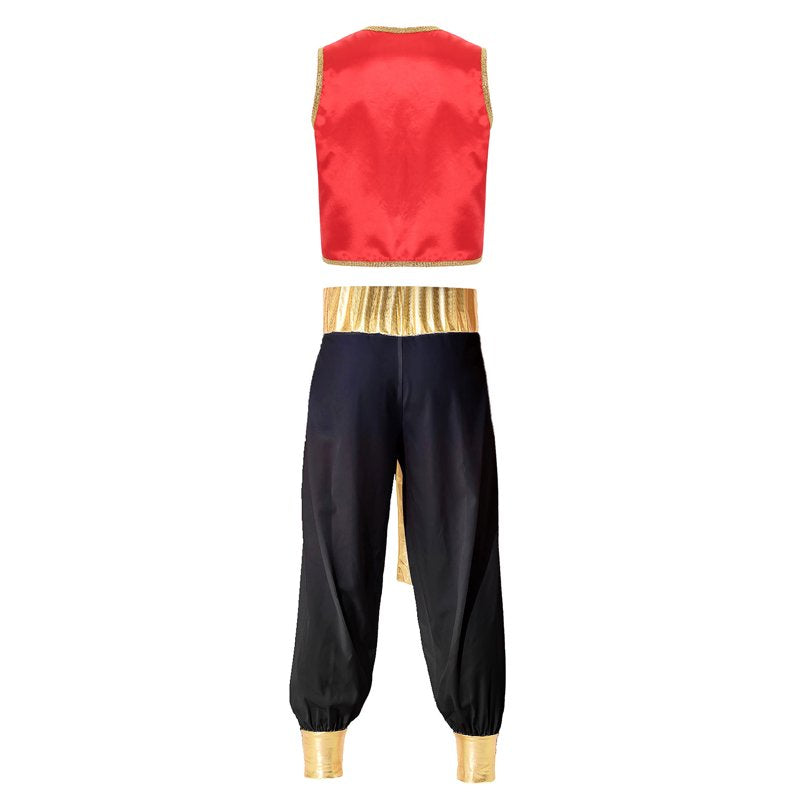 Men's Arabian Prince Costume Vest and Harem Pants Set - Burgundy & Black, Large