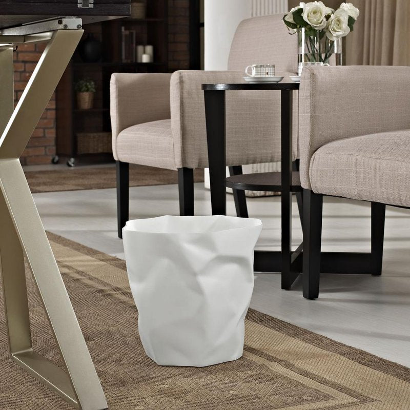 Modern White Plastic Trash Can with Crumpled Design