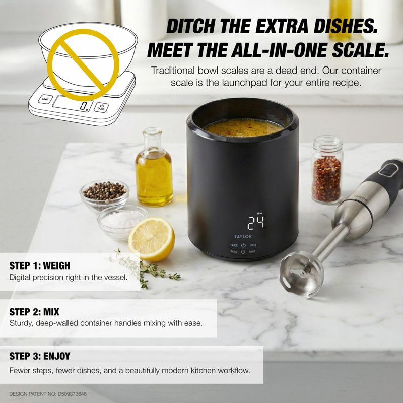 Digital Container Kitchen Scale - 4.4 lb Capacity, Black