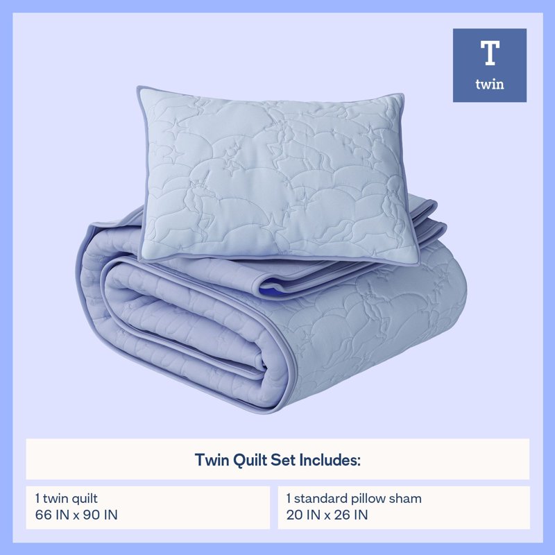 Kids Reversible Unicorn Stitch Quilt Set - Twin Light Purple Bedding