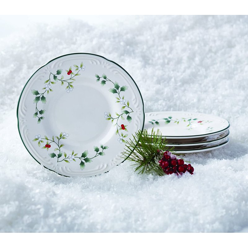 Winterberry Appetizer Plates Set of 4 - 6 Inch White Stoneware