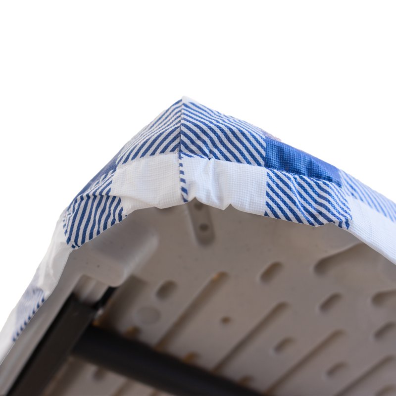 Elastic Fitted Table Cover - Waterproof Vinyl, 6ft, Gingham Blue, 4 Pack