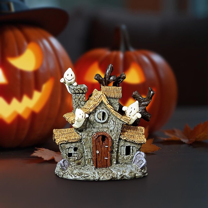 Halloween Tree Ghost Tomb Ornament Glowing Decor Handcrafted Resin Figurine - Black