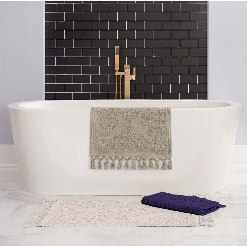 Cotton Fringe Bath Rug Set - Linen, 17 x 24 & 21 x 34 Inches - Jean Pierre Ricardo Collection