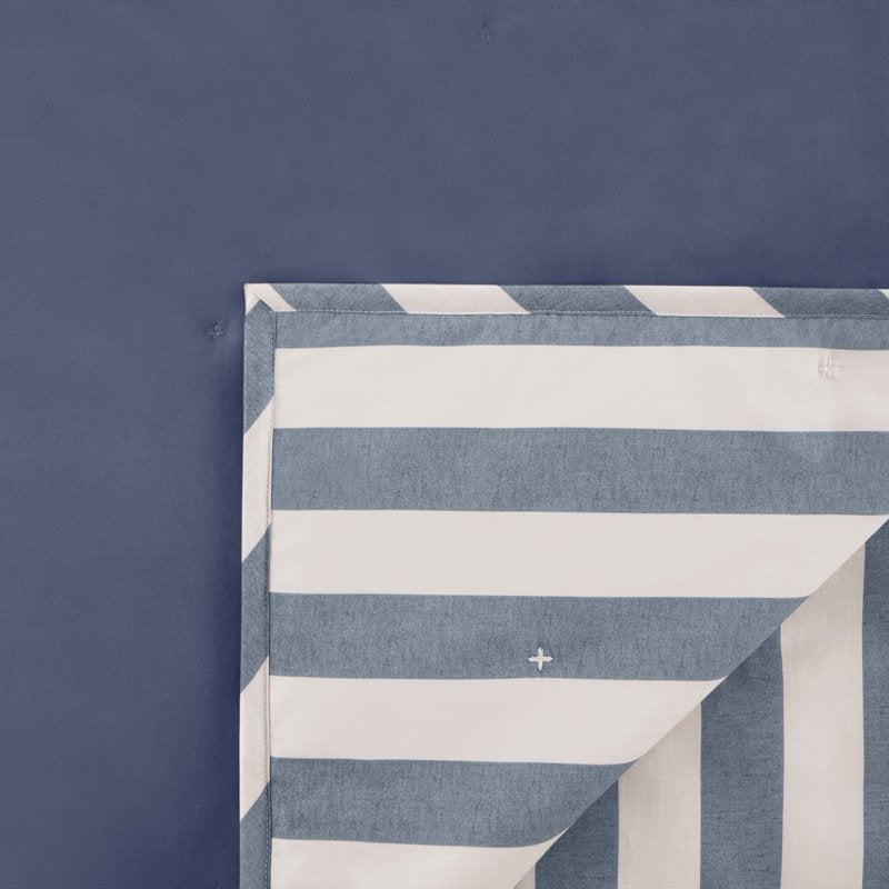 Reversible Velvet Quilt Full/Queen Starry Night Blue Striped Bedding
