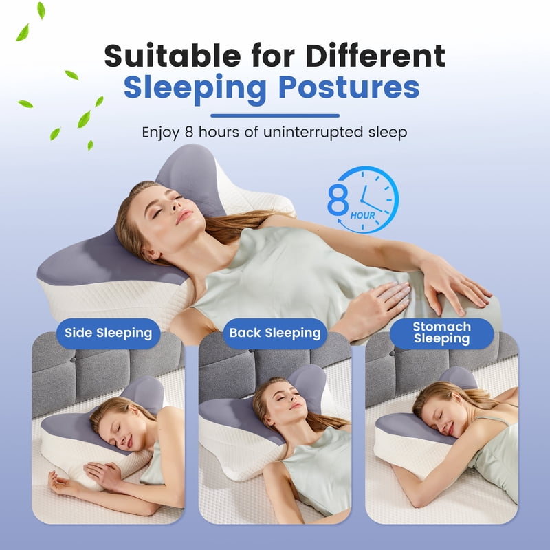Queen Size Cervical Contour Pillow - Pain Relief & Cooling Memory Foam Bed Pillow, Dark Gray - Suitable for Side, Back & Stomach Sleepers