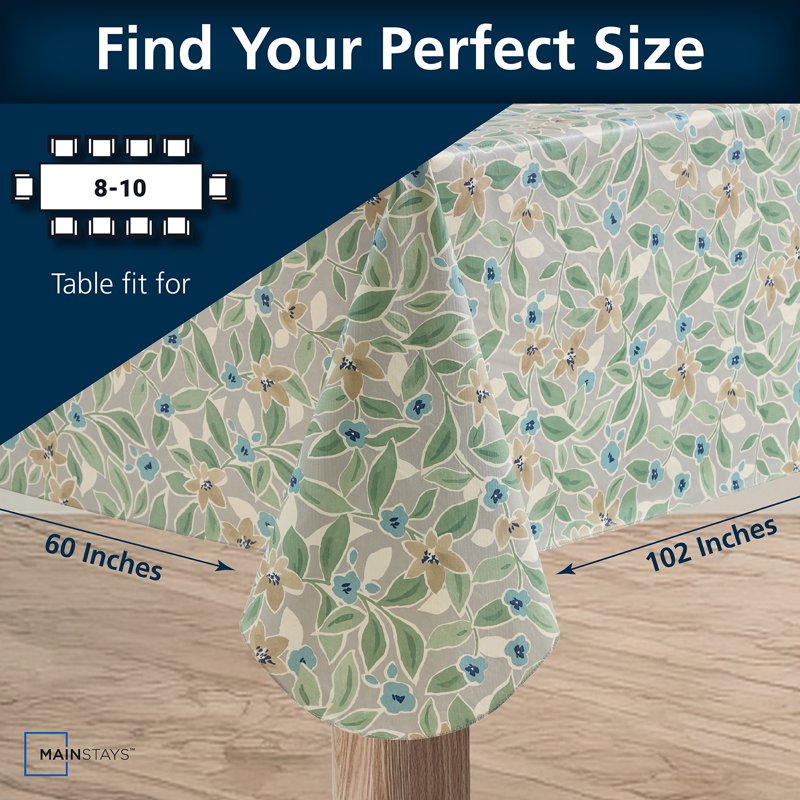 PEVA Floral Tablecloth - Indoor & Outdoor 60" x 102" Grey Floral