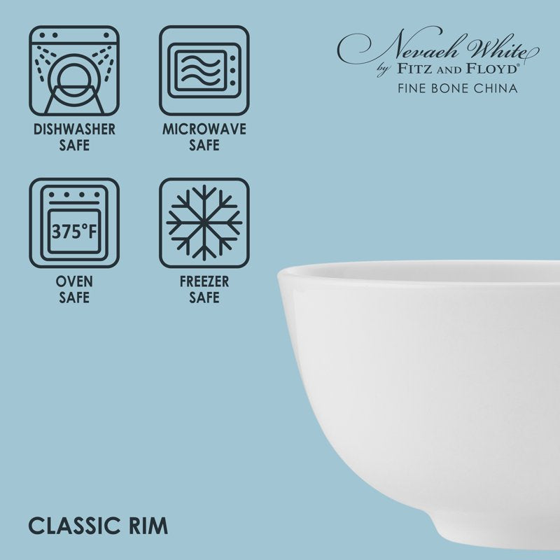 Bone China Soup & Cereal Bowls Set - 6 Inch, 4 Count