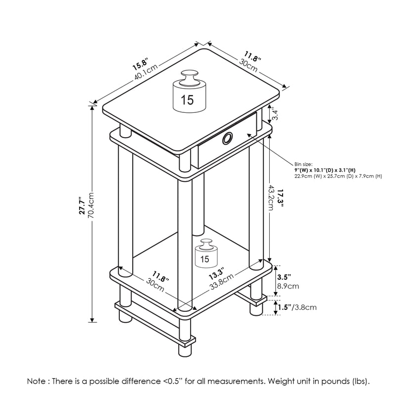 Tall End Table with Storage Drawer - Columbia Walnut/Black
