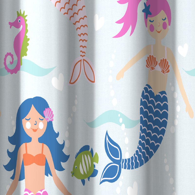 Mermaid Shower Curtain 72x72 Inches - Under the Sea Kids Bathroom Decor