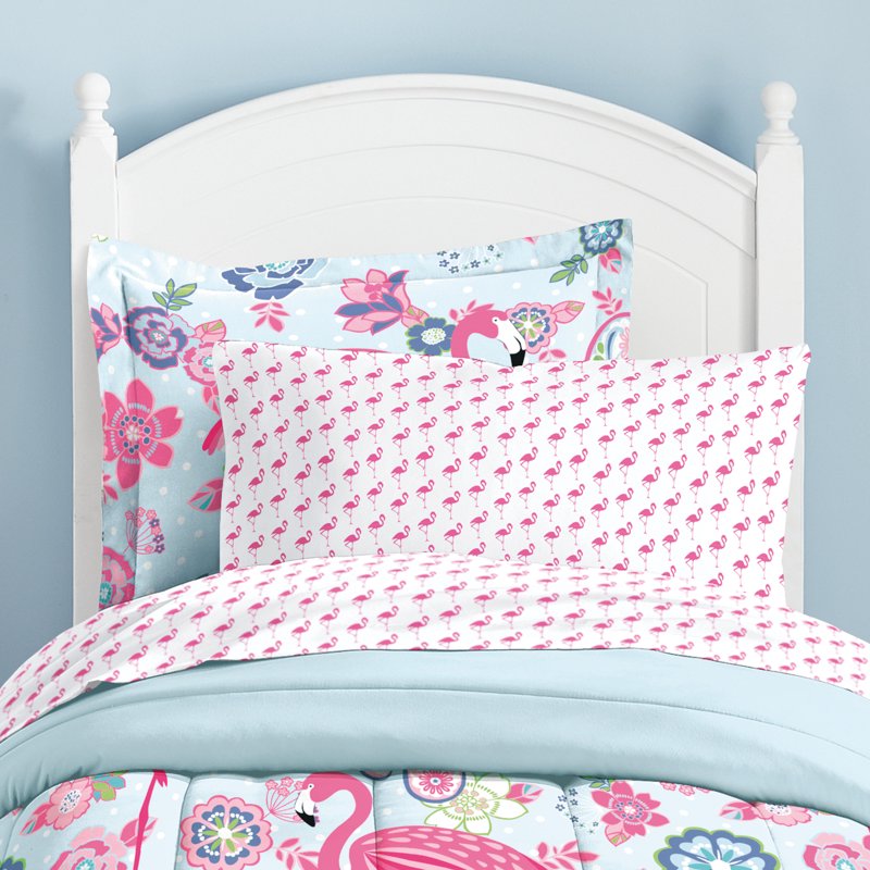 Twin Flamingo Comforter Set for Kids - Pink Microfiber Bedding with Reversible Design