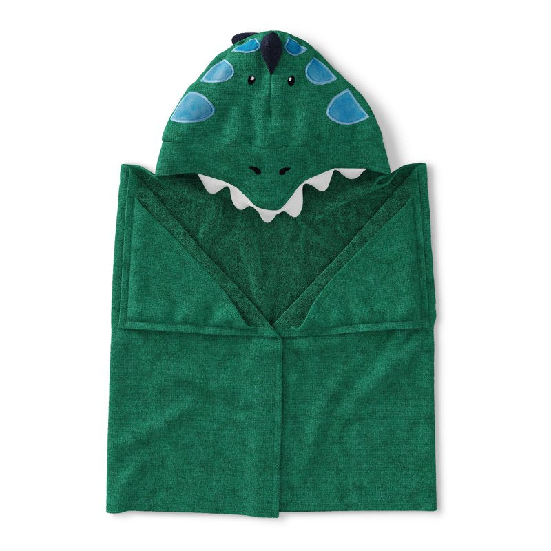 Kids Hooded Cotton Terry Bath Towel - Green Dino, 25x50 Inches