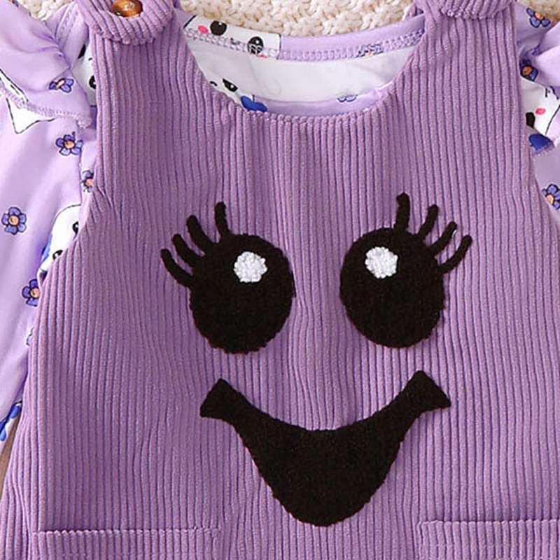 Purple Baby Girl Halloween Outfit Set - Romper, Overall Dress & Headband, 6-12 Months