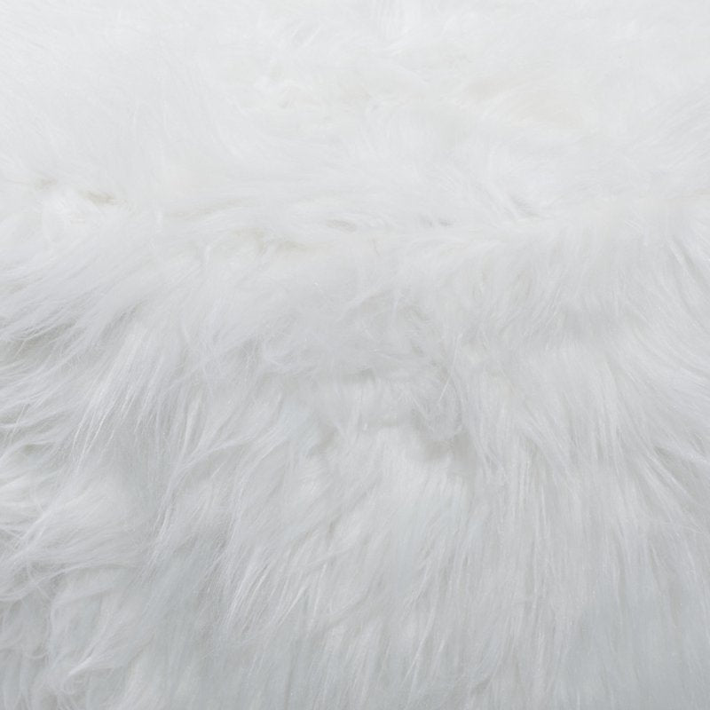 Contemporary White Faux Fur Stool - 19" Round Polyester Ottoman