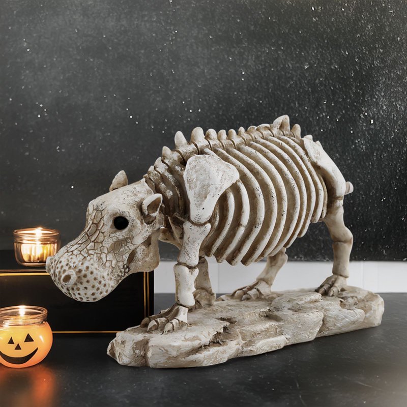 Personalised Skeleton Hippo Halloween Ornament - Unique Skeleton Hippo Figurine, Home Desk Decor, Variation 038#B