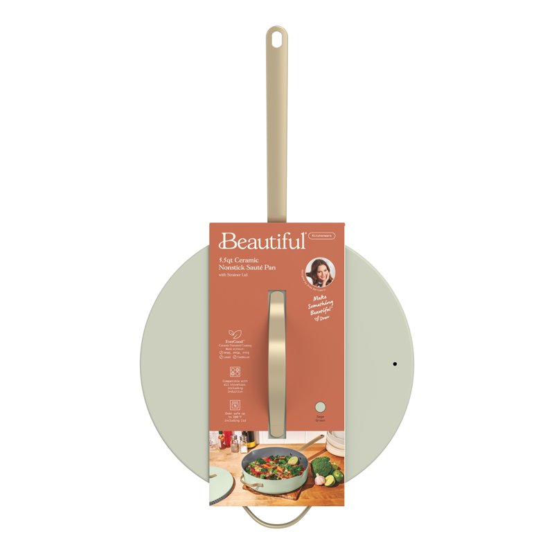 5.5 Quart Nonstick Sauté Pan with Strainer Lid - Sage Green