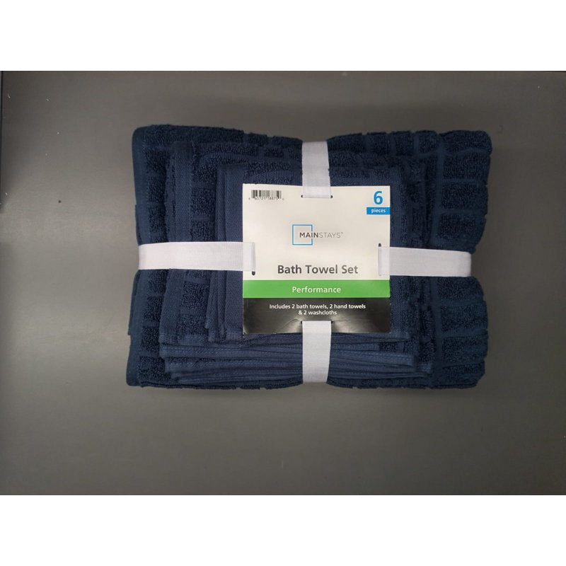 Navy Cotton Bath Towel Set - 6-Piece Quick-Dry, Fade-Resistant Mainstays