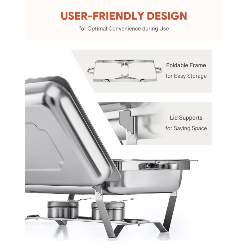 Chafing Dish Buffet Set - 8Qt Stainless Steel Food Warmer, 1/3 Size Pan, 2 Packs