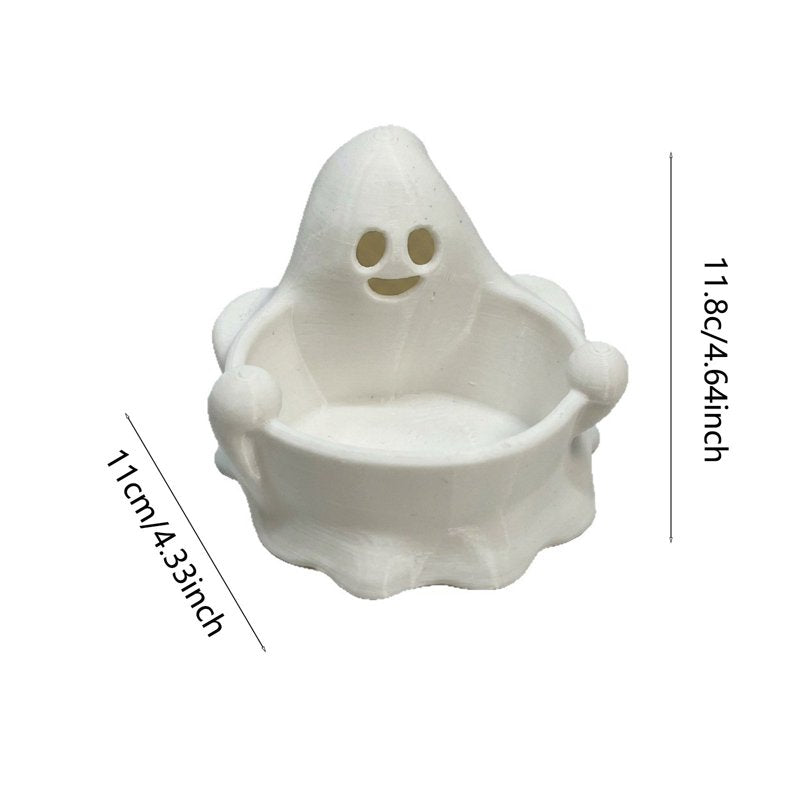 Ghost Candy Bowl - Cute Smiling Ghost Resin Halloween Snack Dish with Hands - Variation #012