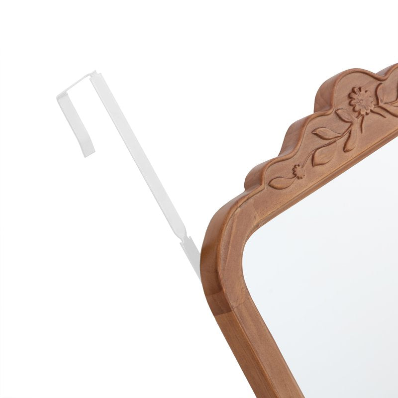 Over-the-Door Full-Length Mirror with Floral Carved Wood Frame - 16x48 Inches