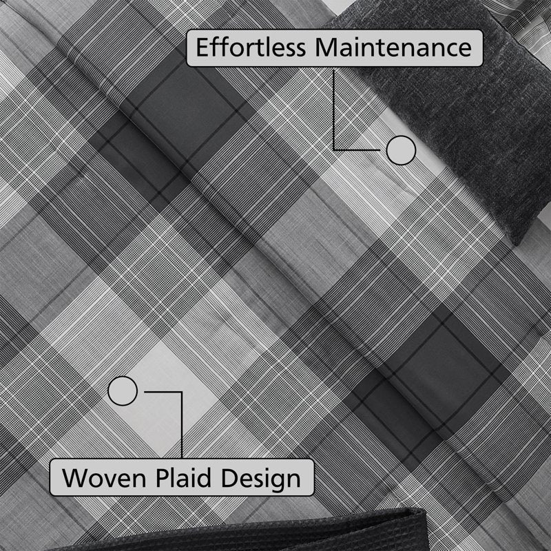 Mainstays Full/Queen Comforter Set - All-Season Grey Plaid 5-Piece