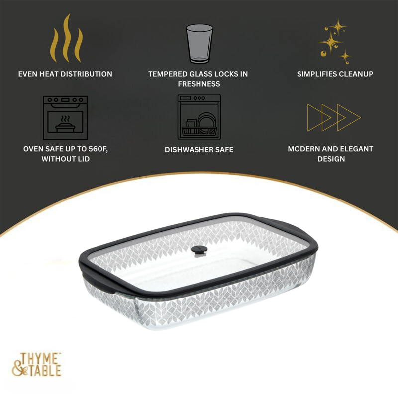 9x15 Glass Baking Dish with Lid - Leaflets Design