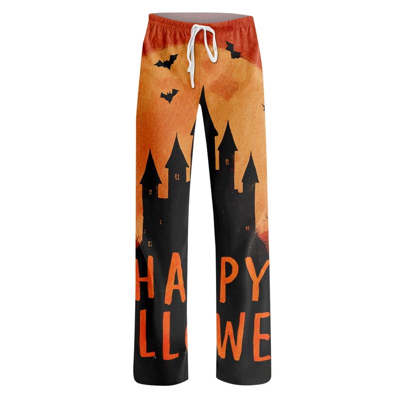 Orange Women's Fall Pajama Pants XL High Waist Wide Leg Sleepwear