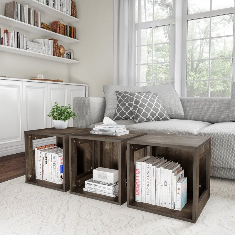 Modern Stackable Cube End Table with Open Sides - Gray