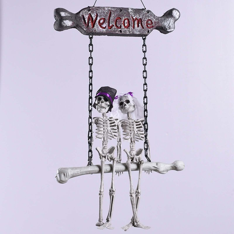 Life Size Halloween Skeleton Decor - Hanging Spooky Couple Figurine for Front Door and Indoor Halloween Parties