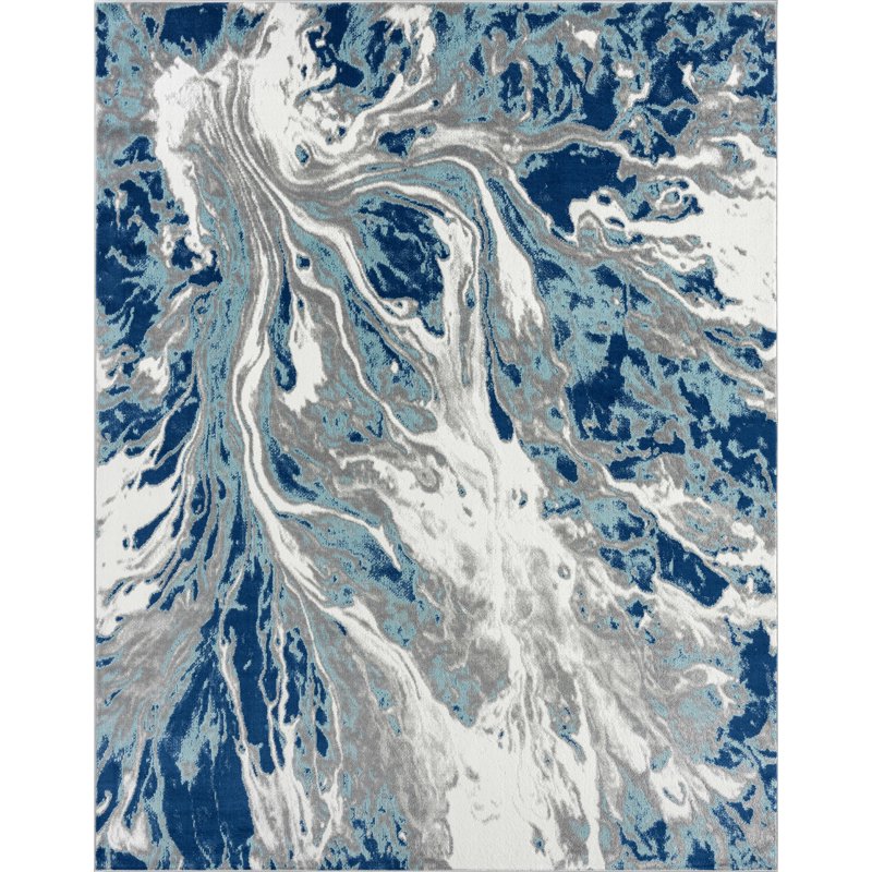 Blue Contemporary Abstract Area Rug 7'11'' x 10'3'' for Living Room & Bedroom