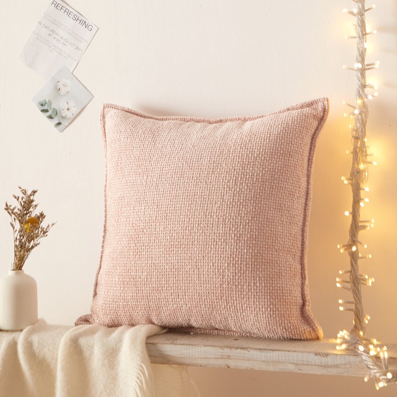 2 Pack Blush Decorative Throw Pillows 18x18 in Basket Weave Chenille - Home Accent
