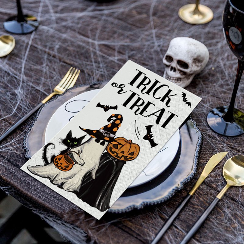 Halloween Paper Napkins 100PCS Jack O-Lantern Bats Black Cat Trick or Treat - TypeL