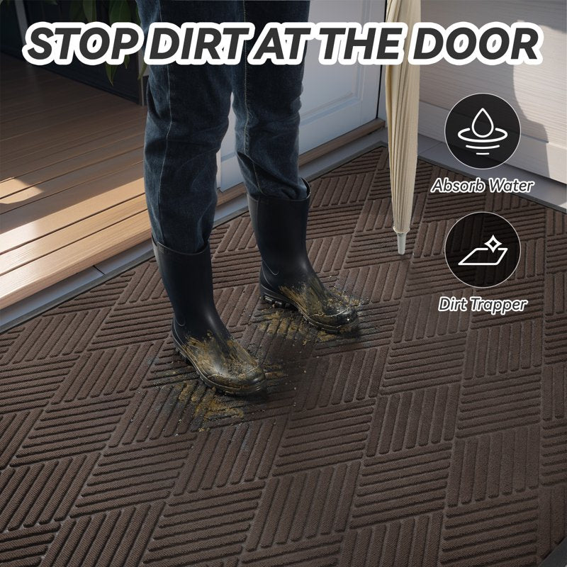 Outdoor Doormat 35x59 Crosshatch Brown Non-Slip Welcome Rug Absorbent Entryway Mat
