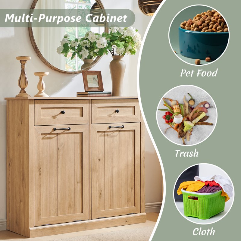 Double Tilt Out Trash Can Cabinet - 20 Gallon - Natural