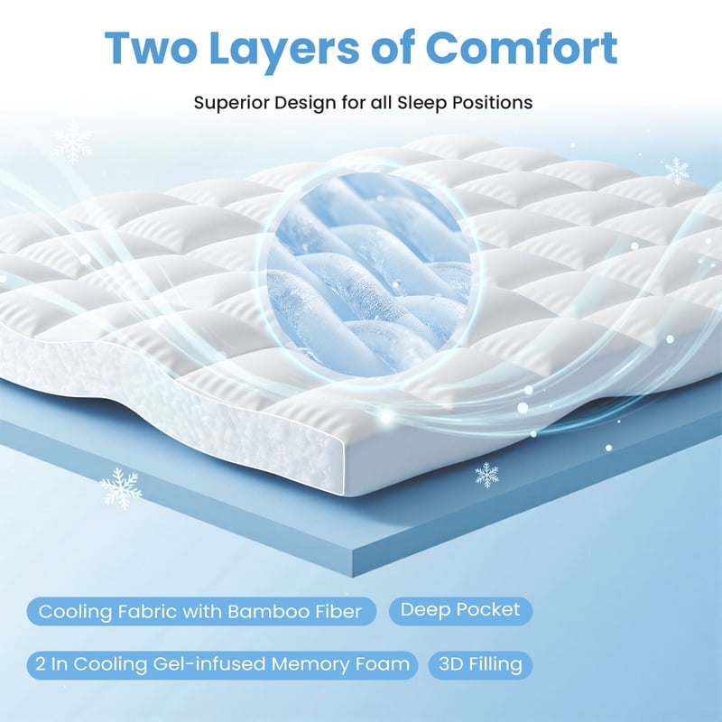 King Size Memory Foam Mattress Topper with Gel & Cooling Pillow Top - Gianna