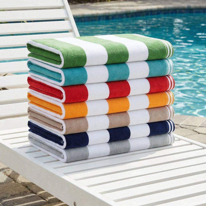 Oversized Cotton Beach Towel Set - Charcoal 4-Pack, Cabana Stripe, Quick-Dry