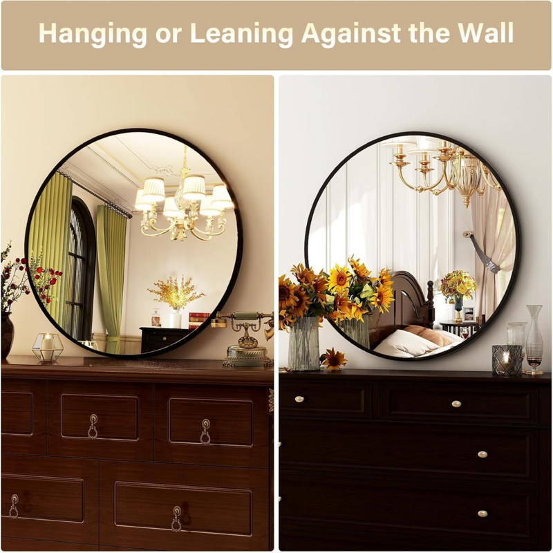 20 Inch Round Wall Mirror with Aluminum Alloy Frame Black - Vanity & Bathroom Decor - Variation of THIS listing