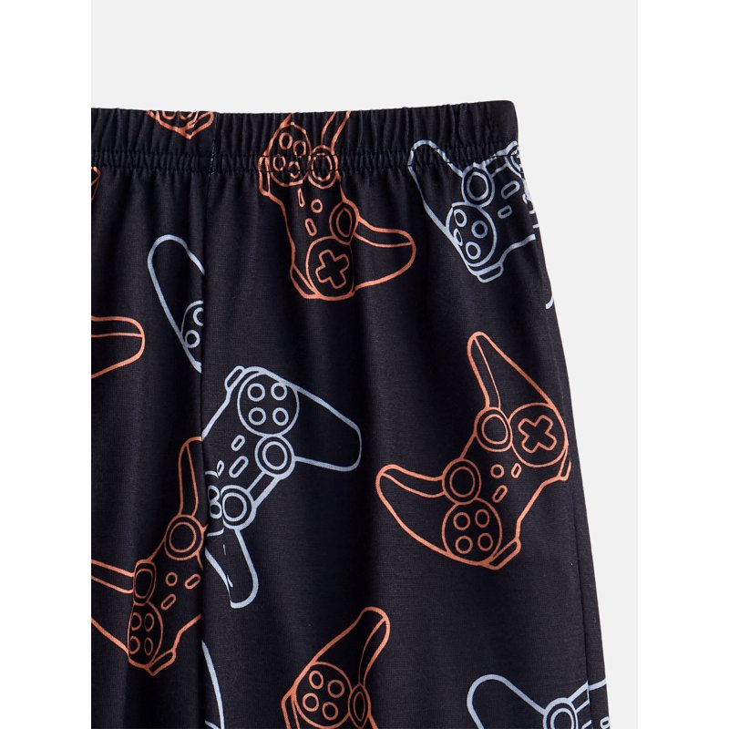 Wonder Nation Boys Short Sleeve Graphic Tee and Wide Leg Pants Sleep Set - Silver Lining Halloween Controller, Size 10-12