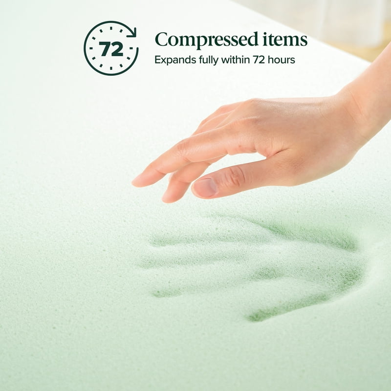 Twin XL Memory Foam Mattress Topper 4-inch Support & Comfort, Green Tea & Charcoal Infused