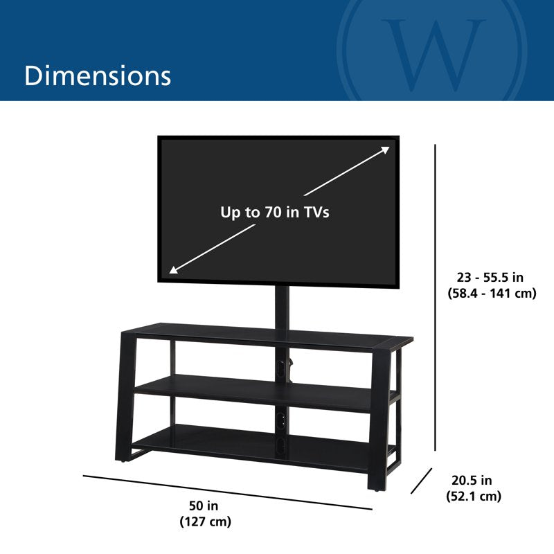 3-in-1 TV Stand for TVs up to 70” - Glassy Black Finish