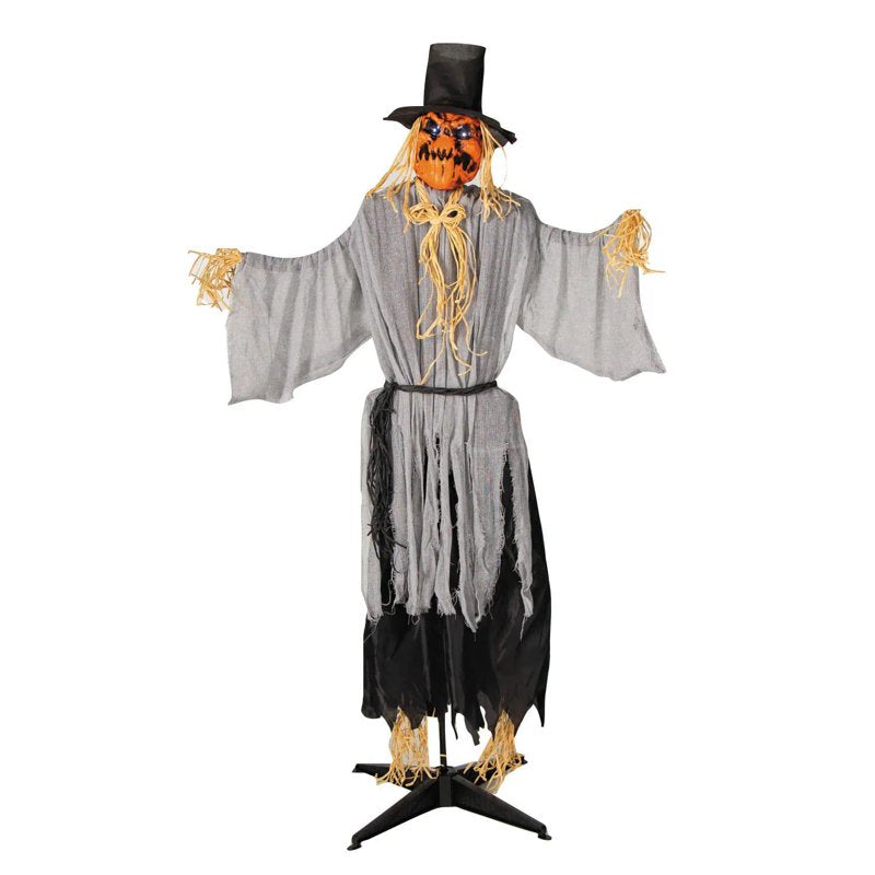 Animated Head-Turning Pumpkin Scarecrow Halloween Decoration - 5 Ft. 8"